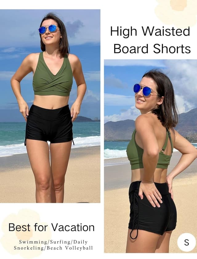 Detalle de Ekouaer Damen Badeshorts – kurze Boardshorts mit Schnell-Trocknung und Bauchkontrolle, S-XXL