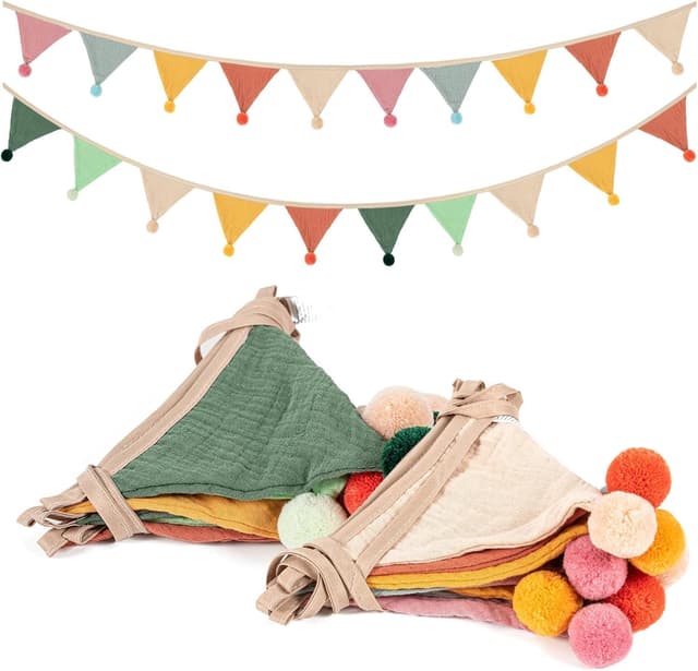 Detalle de Fabric Bunting Banner Triangle Baby Bunting Garland (Dark candy) – double-sided cotton nursery pennant set
