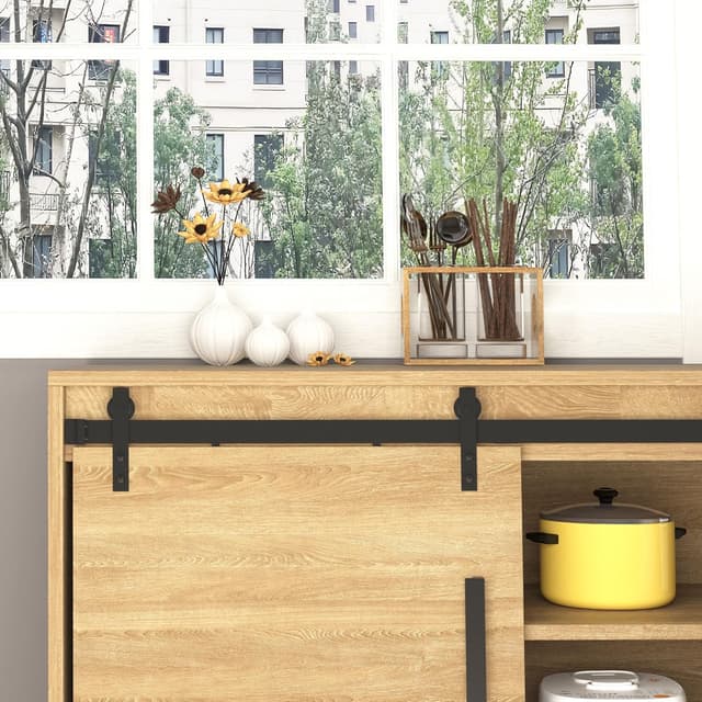 Detalle de HOMCOM rail pour porte coulissante de 200 cm (quincaillerie pour porte de grange simple) en acier au carbone noir