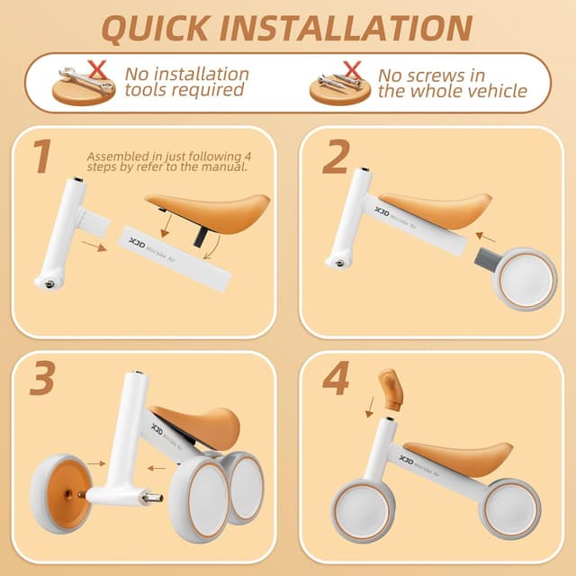 Detalle de XJD Baby Balance Bike for 10–24 Months (No-Pedals) – Brown toddler first ride-on