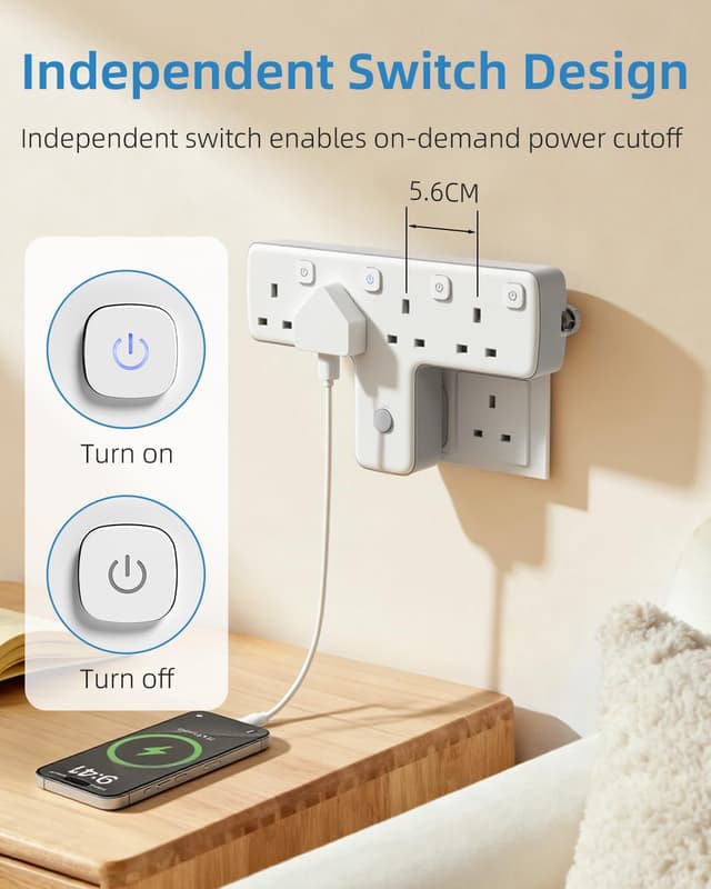 Detalle 2 de Mscien Multi Plug Adapter 4-way with surge protector 🔌