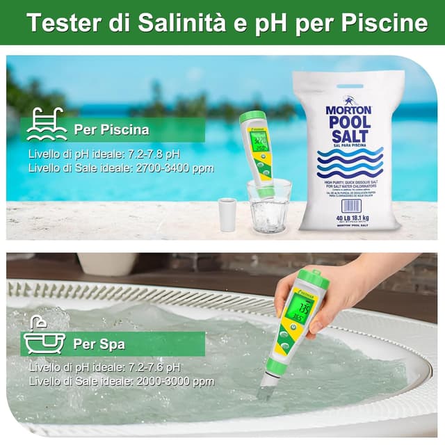 Detalle de UIUZMAR Misuratore pH e Salinità 5 in 1 per piscine, acquari e idroponica (pH/EC/TDS/Temp)