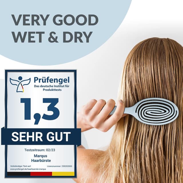 Detalle de marQus Bio Haarbürste ohne Ziepen mit Doppelspiralfeder & mehr Borsten (Arctic Blau) – Entwirrbürste für jeden Haartyp