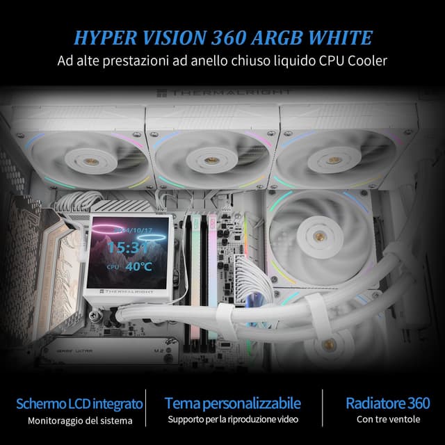 Detalle de TR Hyper Vision 360 ARGB Bianco CPU AIO Cooler con LCD IPS 480×480 per Intel e AMD AM4/AM5
