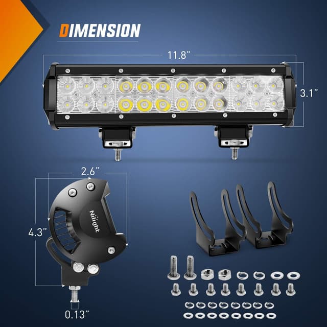 Detalle de Nilight 12-Inch 72W 5040LM Spot/Flood LED Light Bar (Combo Beam) for Truck, SUV, ATV/UTV, Van, and More