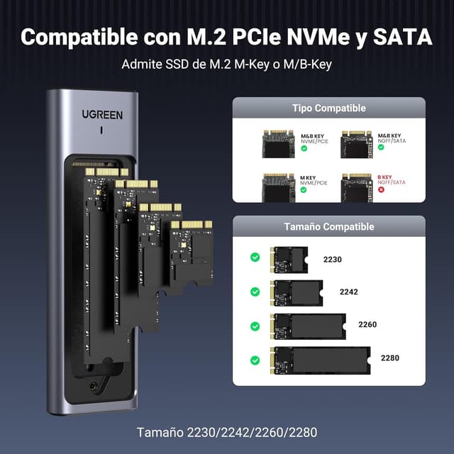 Detalle 2 de UGREEN Carcasa M.2 NVMe USB C 10Gbps para SSD 🥇
