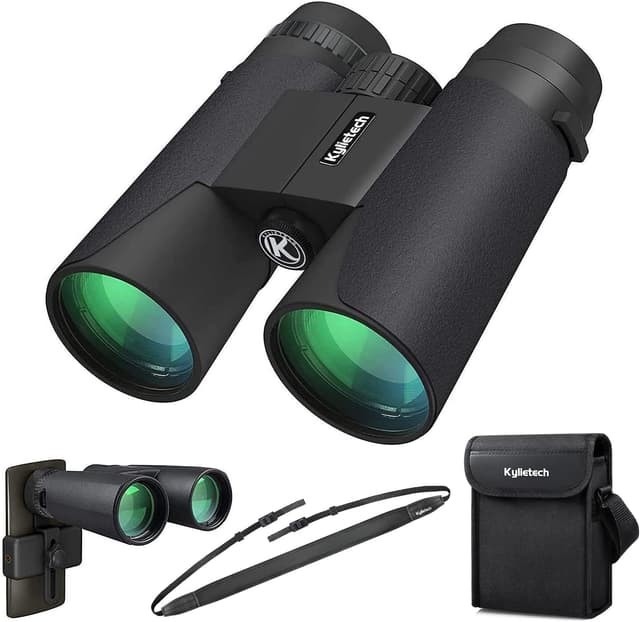 Detalle de Kylietech High Power 12x42 Roof Prism Binoculars with Smartphone Adapter (BAK4, FMC, waterproof & fogproof)