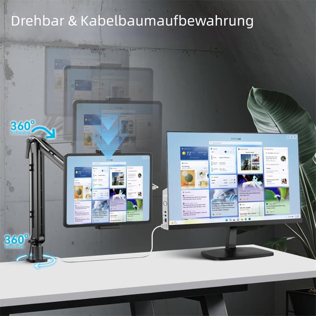 Detalle de Feising Aluminium Tablet-Halterung mit Schwenkarm (360°) für iPad & Galaxy – bis 15,6 Zoll