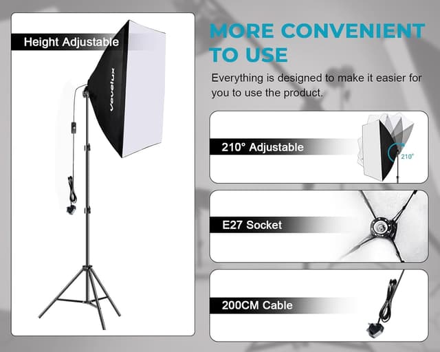 Detalle 1 de LED Softbox Lighting Kit (3000K–6600K, 1–100% dimmable) — 2× 45W 50×70cm studio lights with remote