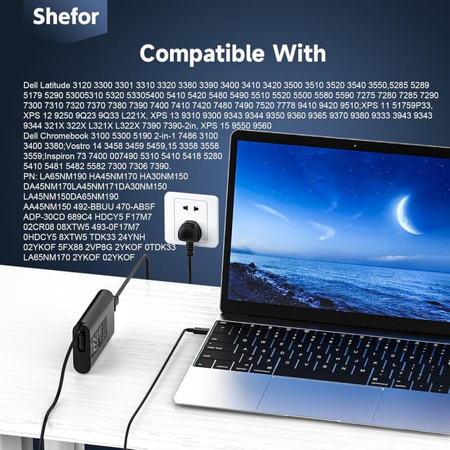 Detalle de 65W USB-C Laptop Charger (USB-C PD) for Dell Latitude, XPS & Chromebook