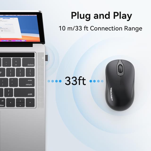 Detalle de TECKNET Wireless Mouse (2.4GHz, USB receiver) – 3-level 1600 DPI, silent buttons, ambidextrous, £-friendly everyday pick in grey