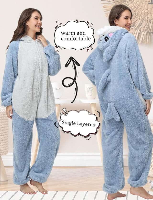 Detalle 2 de chuangminghangqi einteiliger Schlafanzug Unisex mit Kapuze & Reißverschluss – Winterfleece Onesie im Tierdesign