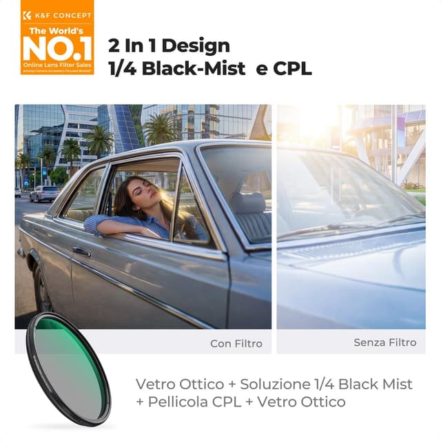 Detalle de K&F CONCEPT filtro 49mm Nano-Xcel Nano-Xcel CPL & Black Mist 1/4 (28 strati, True Color e riflettività ultrabassa)