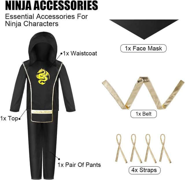 Detalle de AOOWU Vestito Ninja Bambino con accessori per Halloween e Carnevale