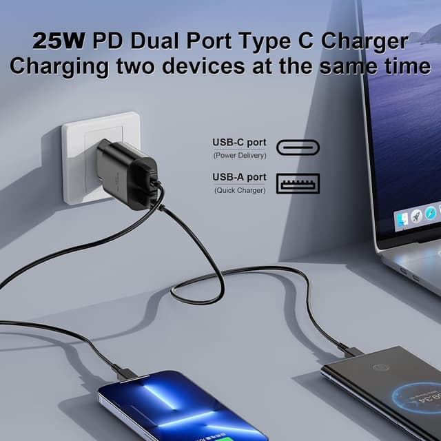 Detalle 2 de Caricabatterie USB-C Samsung 25W con doppia porta (USB-C + USB-A) e cavo USB-C da 1,8 m