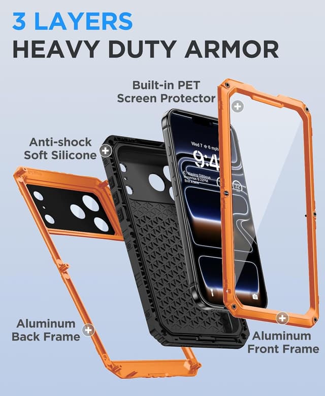 Detalle de Beeasy Robust Series iPhone 17 Pro case (IP68, military-grade protection, orange)