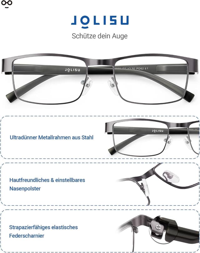 Detalle de JOLISU 5-teilige Lesebrille Herren mit Blaulichtfilter, dünnem Metallrahmen und UV400 (HD-Gläser)