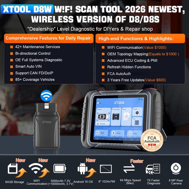 Detalle 2 de XTOOL D8W Wireless Bidirectional Scan Tool (AI-Assisted OBD2 Scanner) with Topology Mapping, ECU Coding & PMI
