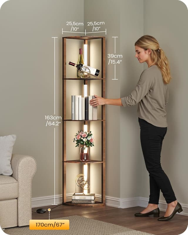 Detalle 2 de GOEBLESON Floor Lamp with Shelves (4-Tier) – 360° Rotatable Corner Light with 3 CCT & Dimming