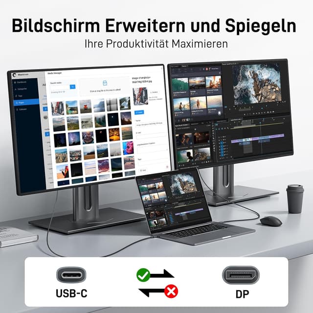 Detalle de Acer USB‑C auf DisplayPort Kabel (4K@60Hz, 2K@165Hz) mit MST, Thunderbolt 3/4 kompatibel – 2 m