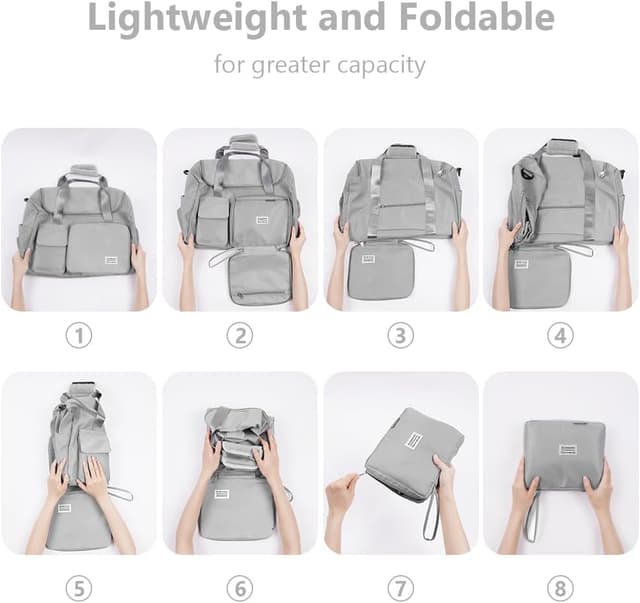 Detalle de Flintronic faltbare Reisetasche 36 l (48 x 27 x 28 cm) – wasserabweisende Weekender-Tasche mit Gepäckanhänger in Grau