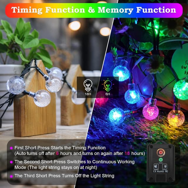 Detalle 2 de Realky Lichterkette Außen Solar Wetterfest mit 60 LED, 13,2 m und 8 Modi (IP65)