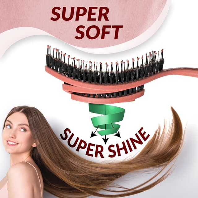 Detalle 2 de Bio Haarbürste mit Wildschweinborsten (Coral) – Entwirrbürste ohne Ziepen mit Spirale