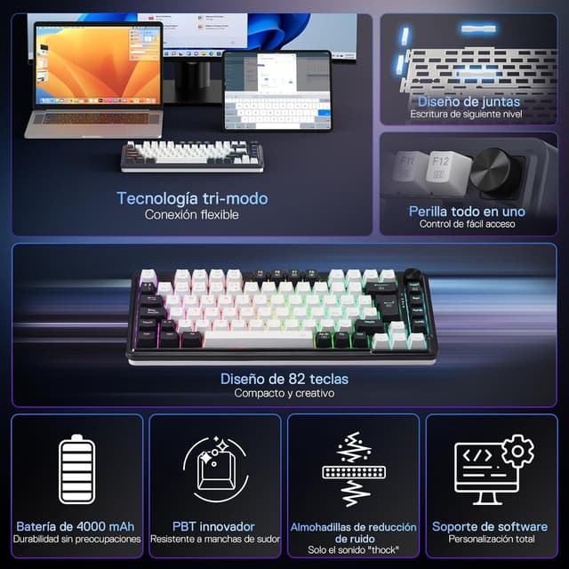Detalle 2 de Redragon K673 Pro 75% Teclado mecánico