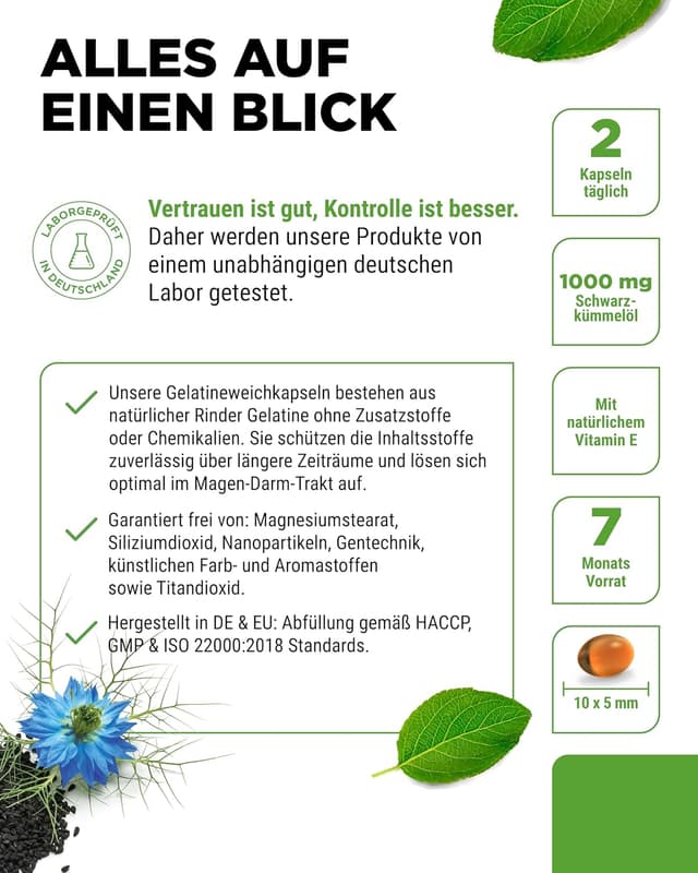 Detalle de vit4ever Schwarzkümmelöl – 420 Kapseln (Ägyptisch, naturbelassen & kaltgepresst)