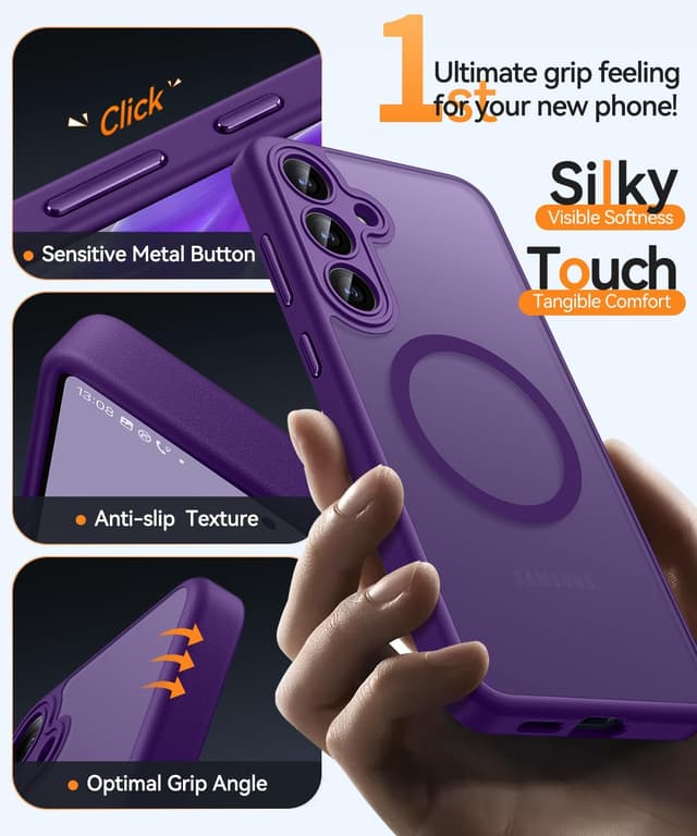 Thumbnail 6 de CANSHN Hülle für Samsung Galaxy S24 mit Kameraschutz und MagSafe-Magnetkraft (N52), transparent matt dunkelviolett