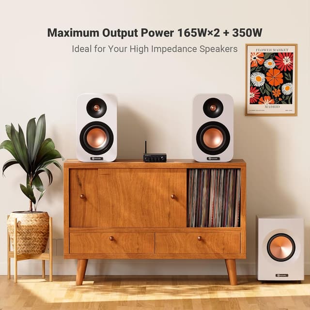 Detalle de Fosi Audio BT30D Pro mini amplificateur Bluetooth 2.1CH (TPA3255, 165 W x2 + 350 W) pour enceintes d’extérieur et caisson