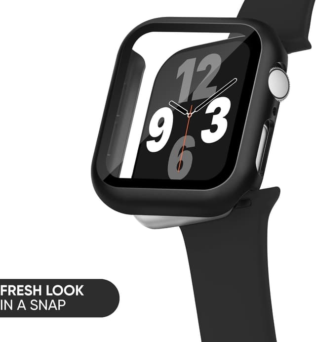 Detalle 2 de Joehwerr 3-in-1 silicone sports strap + protective case with 9H tempered glass for Apple Watch (Series 11/10, 42mm) – Black