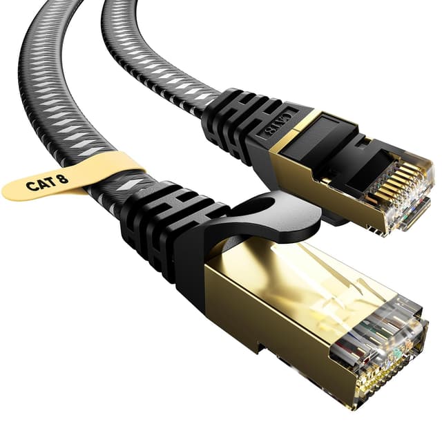 Detalle de VOIETOLT Cat 8 LAN-Kabel (3 m), flach, 40 Gbps/2000 MHz, S/FTP RJ45 – gepanzertes Patchkabel mit Geflecht