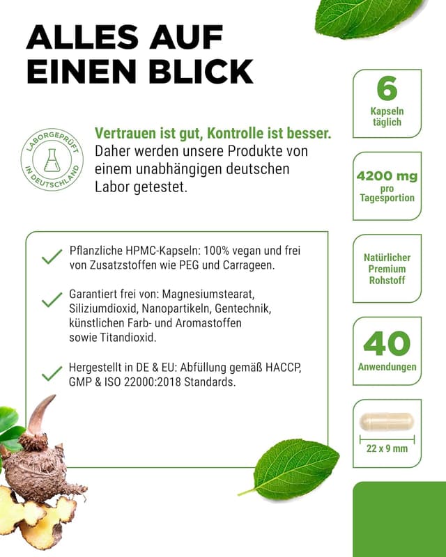 Detalle de Vit4ever Glucomannan aus der Konjak-Wurzel – 240 Kapseln, hochdosiert (4200 mg/Tag) & Chrom (vegan)