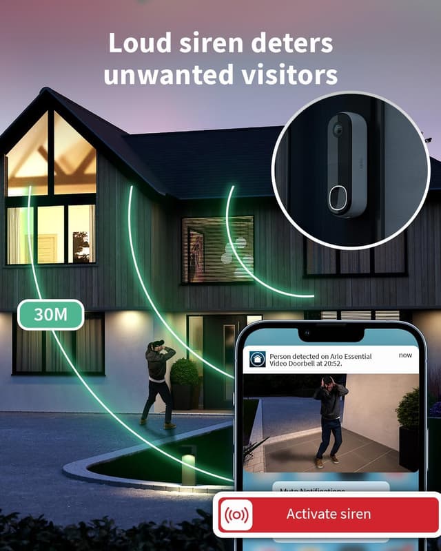 Detalle de Arlo 2K Wireless Outdoor Video Doorbell (Night Vision, 6-Month Battery, UK)