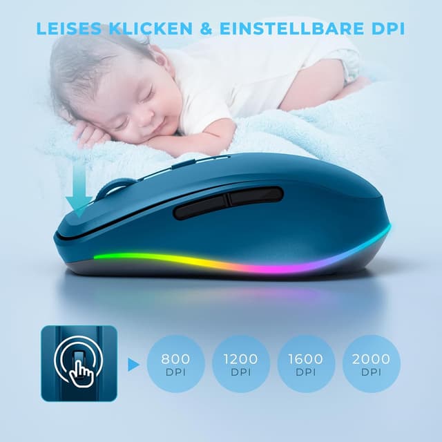 Detalle 1 de seenda Kabellose Maus mit Jiggler – wiederaufladbare 2,4G Funkmaus mit LED, leise, 2000 DPI