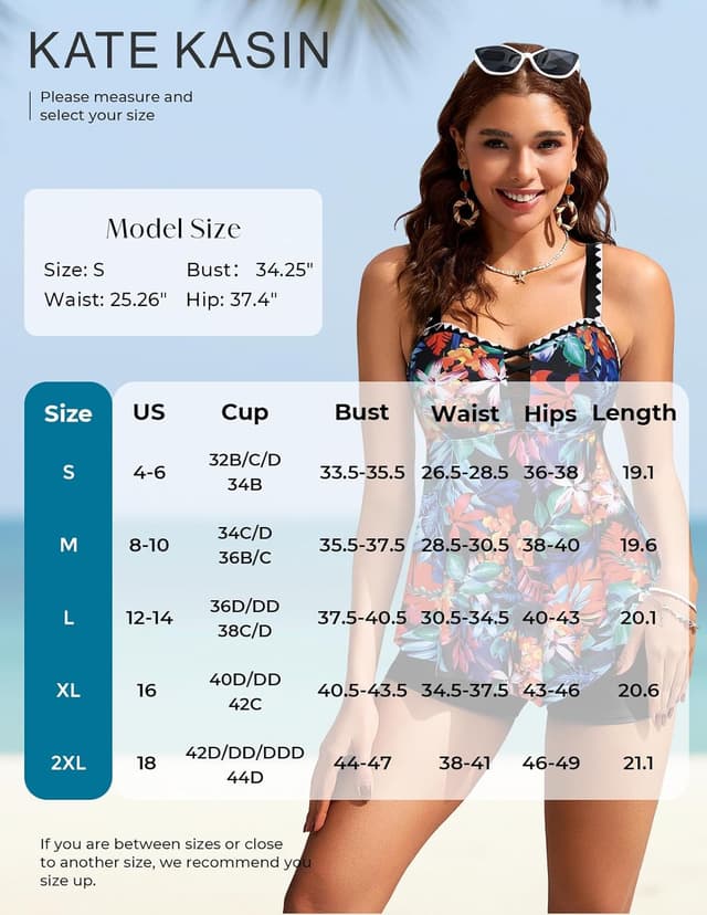 Detalle 2 de Kate Kasin Tankini Two-Piece Tummy Control Swimsuit (Floral Flow Top & Short Bottom)