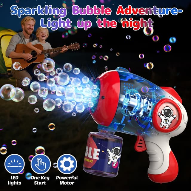 Detalle 2 de EagleStone 2-Pack Light-Up Automatic Bubble Gun Toy for Kids (8-hole, outdoor bubble machine)