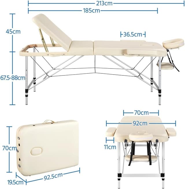 Detalle 1 de Yaheetech Camilla Masaje Plegable 3 Zonas 92 cm