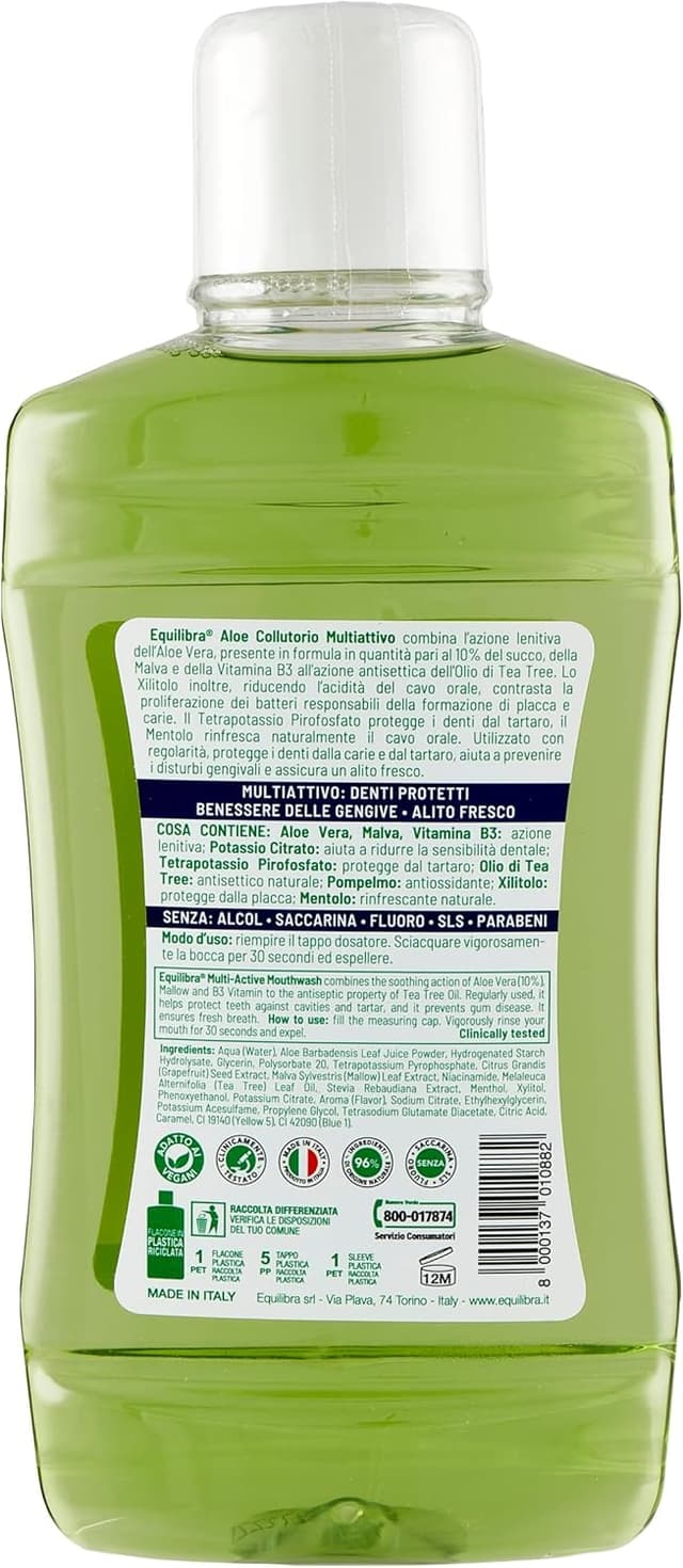 Detalle de equilibra Igiene Dentale Aloe Collutorio Multiattivo al gusto menta (3 x 500 ml)