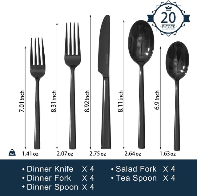 Thumbnail 1 de KINGSTONE Black Silverware Set 20-Piece