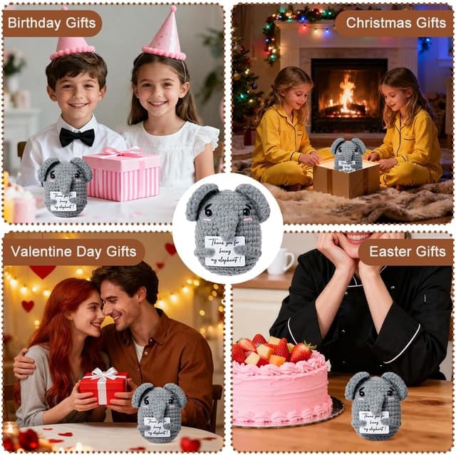 Thumbnail 6 de Aolso Pocket Hug Elefante Positivo in lana lavorata a maglia con biglietto e moneta