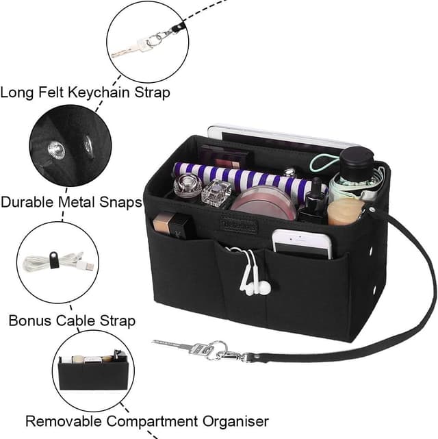 Detalle 2 de Betoores Bag Felt Handbag Organiser Tote Folder with Zip Pocket, Black, L