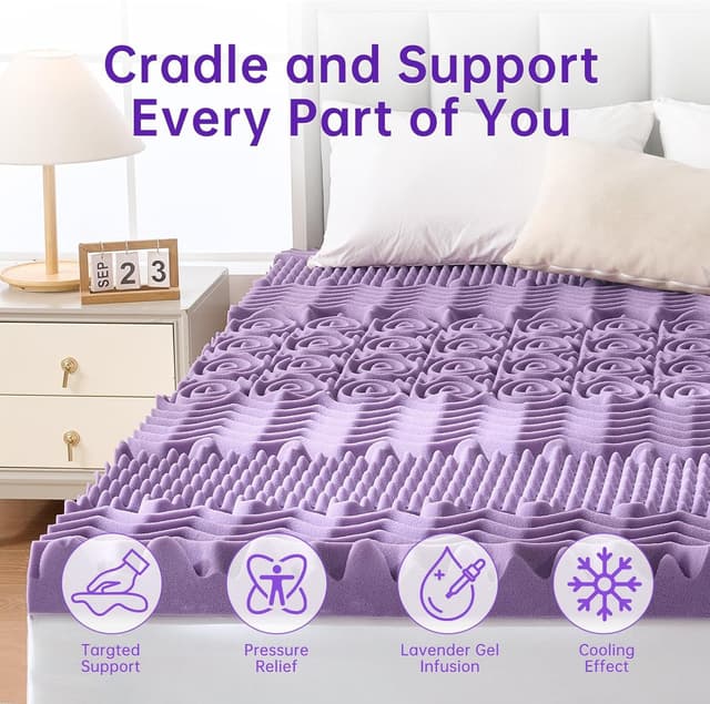 Detalle 2 de MUXHOMO 3 Inch 7-Zone Queen Mattress Topper (Lavender Cooling Gel Memory Foam)