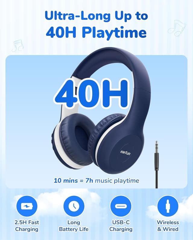 Thumbnail 5 de EarFun Kinder-Kopfhörer Bluetooth 40 Std Akku