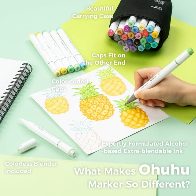 Thumbnail 6 de Ohuhu Alkoholmarker mit Pinselspitze – 24 Farben Doppelspitziges Set (Honolulu B) für Illustrieren & Kolorieren