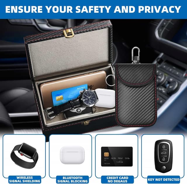 Detalle 2 de DYUEE Faraday Box for Car Keys (19x12x9cm) + Faraday Pouch, RFID Signal Blocker for Key Fobs (Large)
