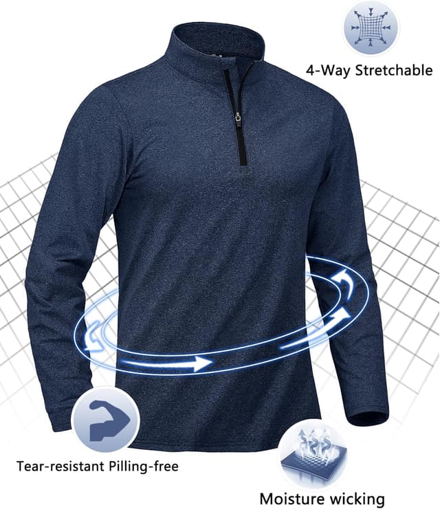 Detalle de KEFITEVD Herren 1/4-Zip Fleece Pullover – Langarm Funktionsshirt zum Wandern, Radfahren & Sport