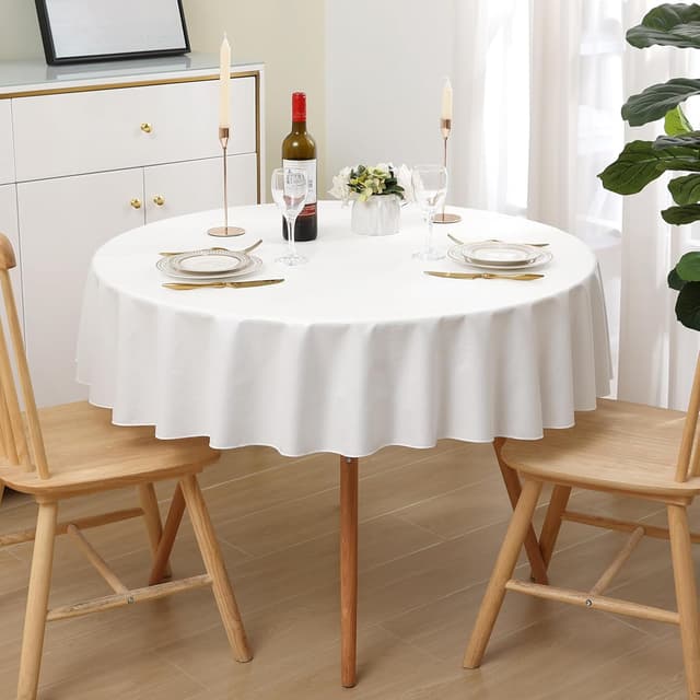 Thumbnail 5 de Homaxy Leinenoptik Tischdecke Rund 140 cm Weiß