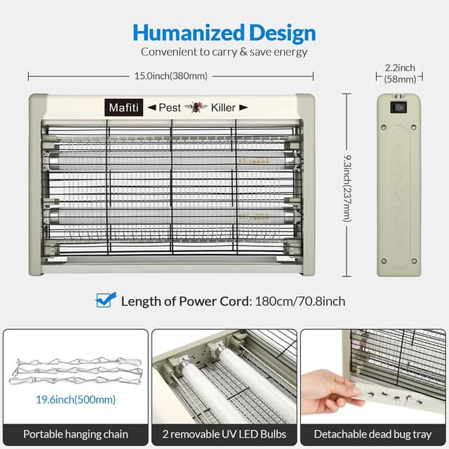 Detalle de Mafiti Fly Killer 20W Electric Fly Zapper (Indoor Mosquito Zapper)